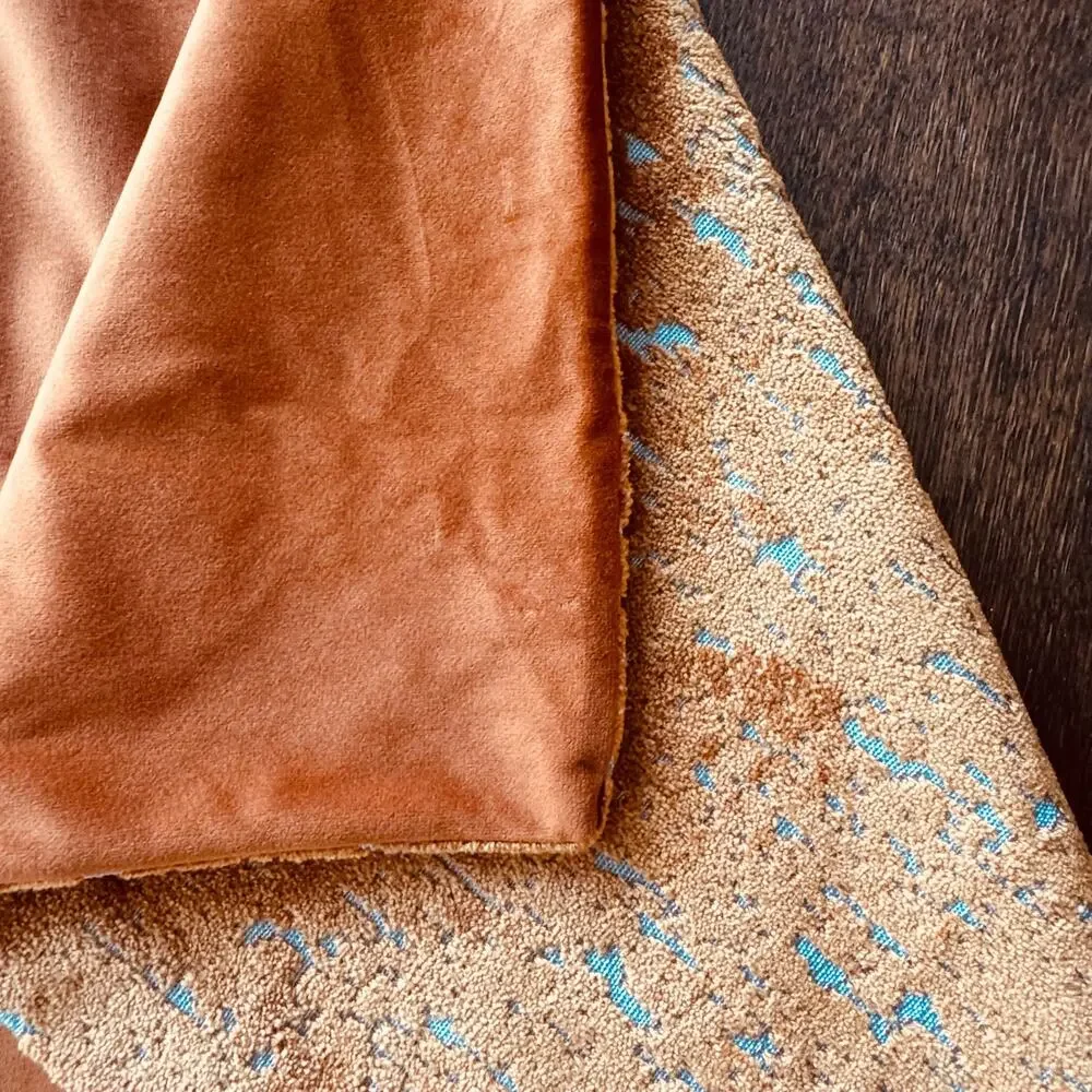 Set of 2 Burnt Orange Textured Velvet Square Mod Minimalist Pillow Covers 23x23